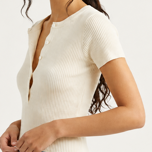 Cream Ribbed Henley Top