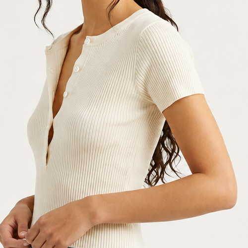 Cream Ribbed Henley Top