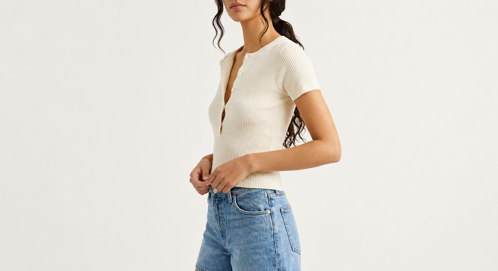 Cream Ribbed Henley Top