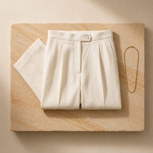 Ivory Belted Wide-Leg Trousers