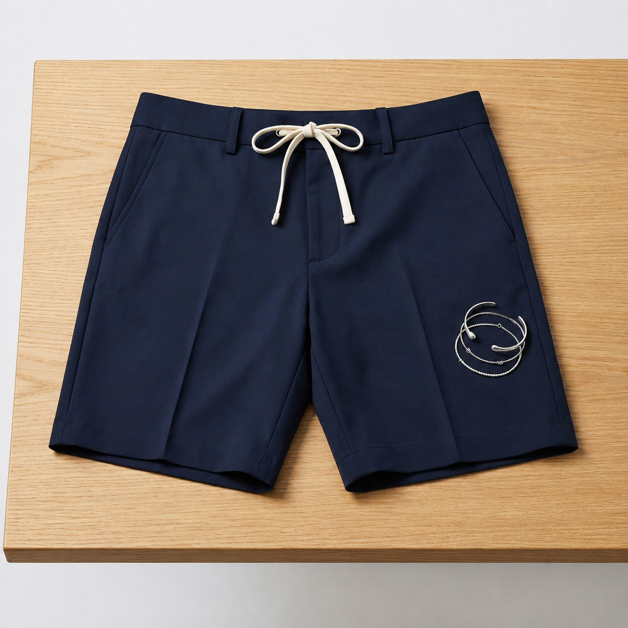 Navy Tailored Drawstring Shorts