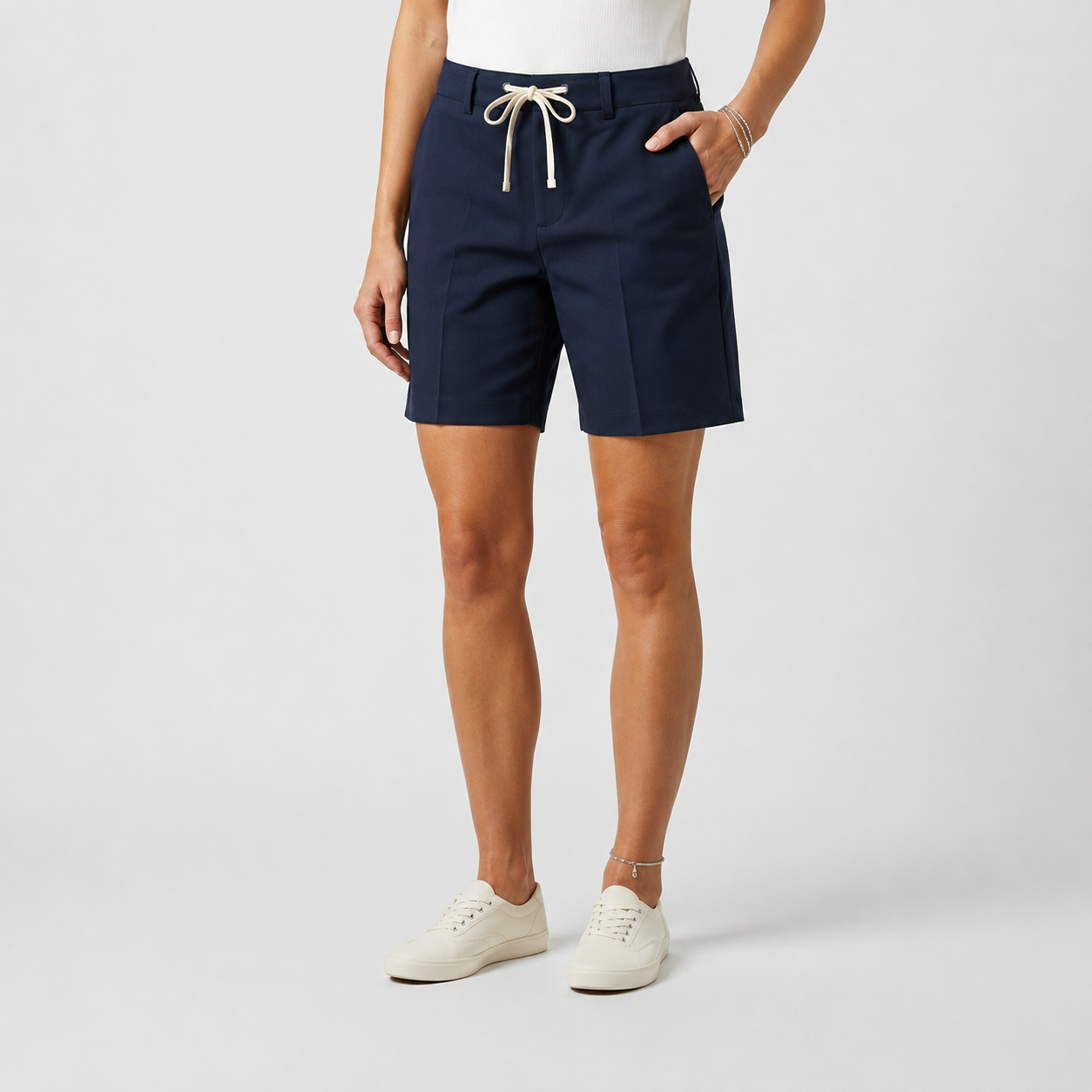 Navy Tailored Drawstring Shorts